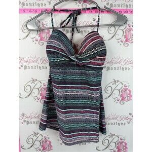 Ripzone tankini top swim pool Striped Halter Swim Top in Black, Teal & Pink